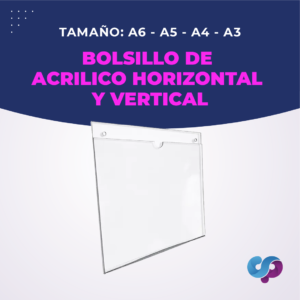 Bolsillo de acrílico horizontal y vertical transparente disponible en tamaños A6, A5, A4 y A3